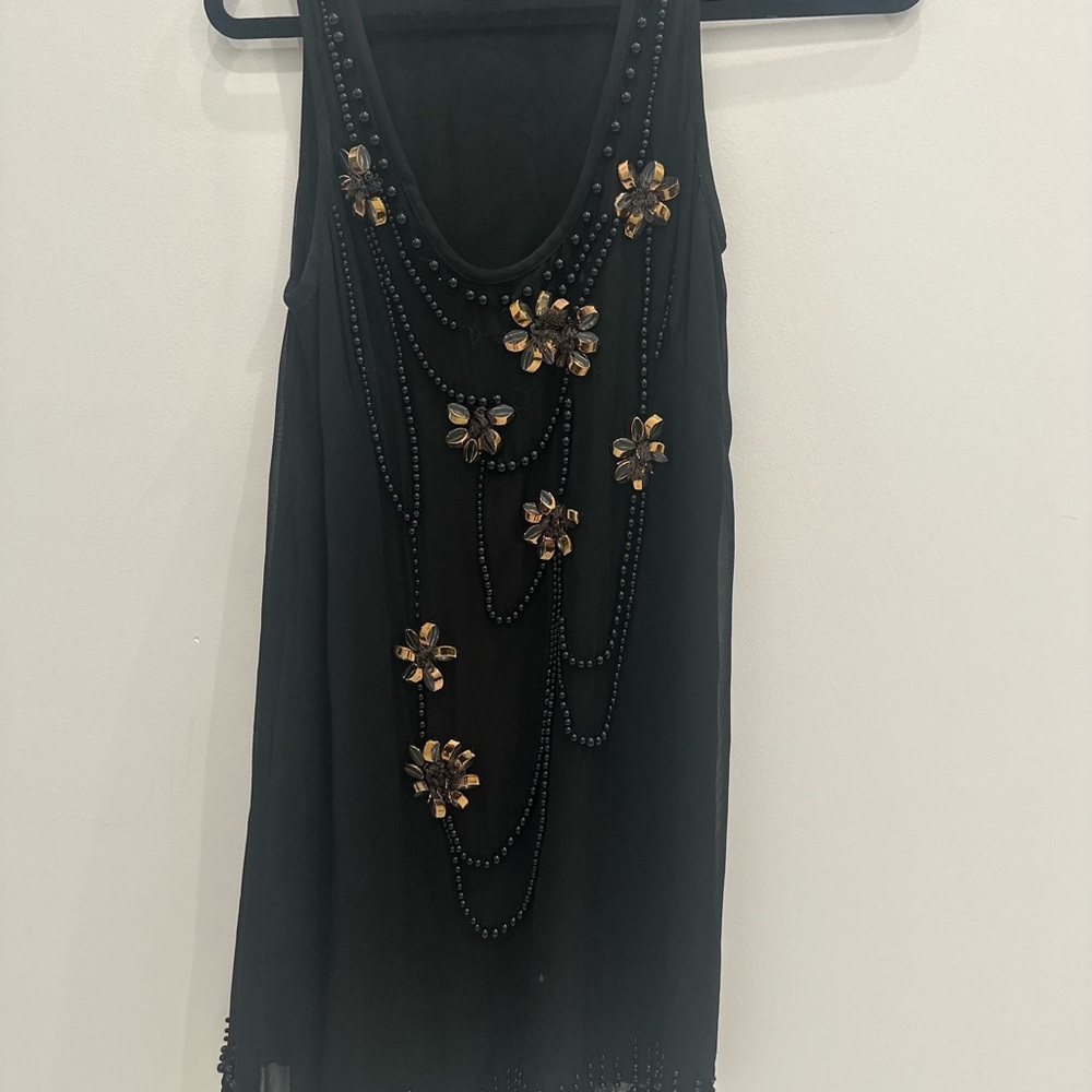 French Connection Black Dress with Gold Floral Details